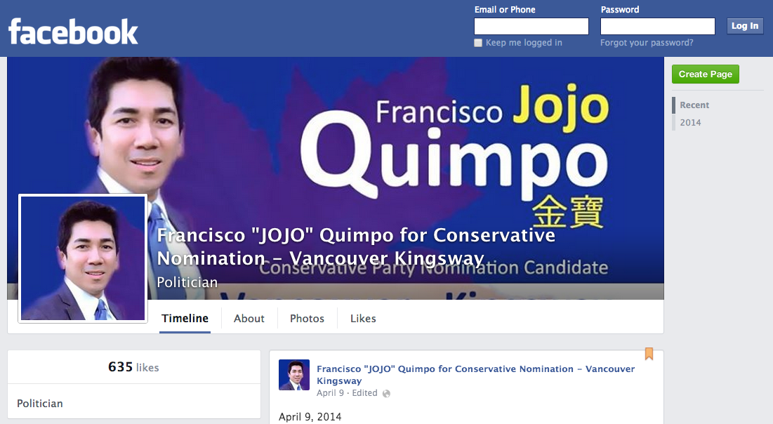Francisco JOJO Quimpo for Conservative Nomination Vancouver Kingsway Facebook (Header)